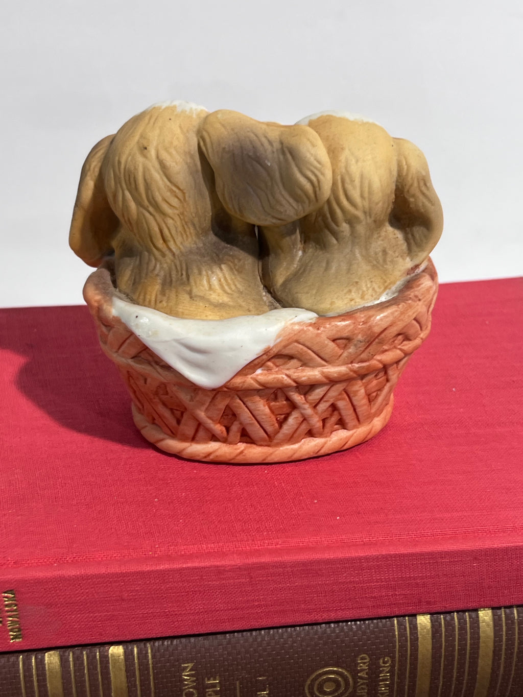 Vintage Ceramic Cocker Spaniel Puppies in a Basket