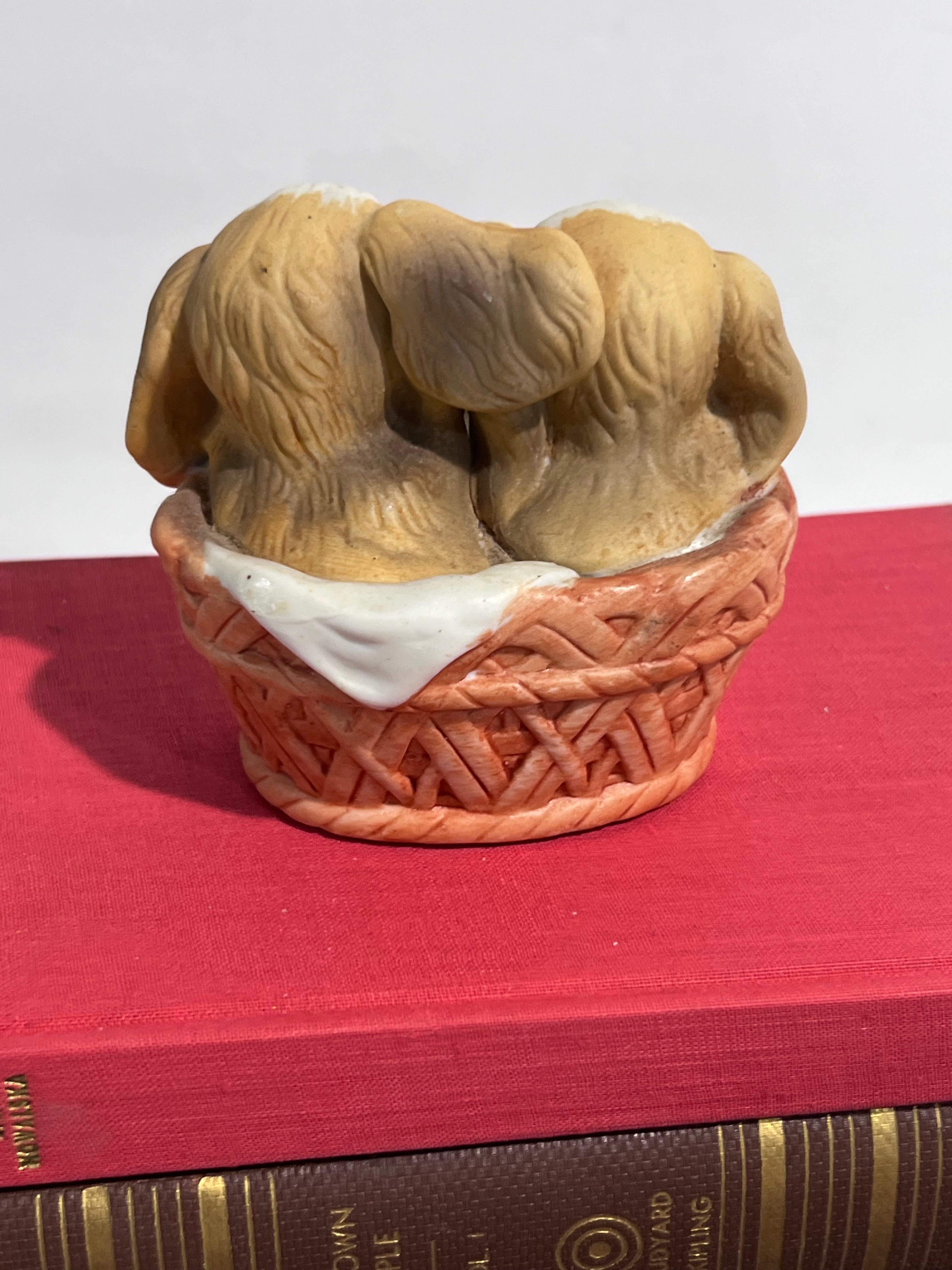 Vintage Ceramic Cocker Spaniel Puppies in a Basket