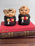 Vintage Monk Creamer & Sugar Jar Friar Tuck Japan Ceramic