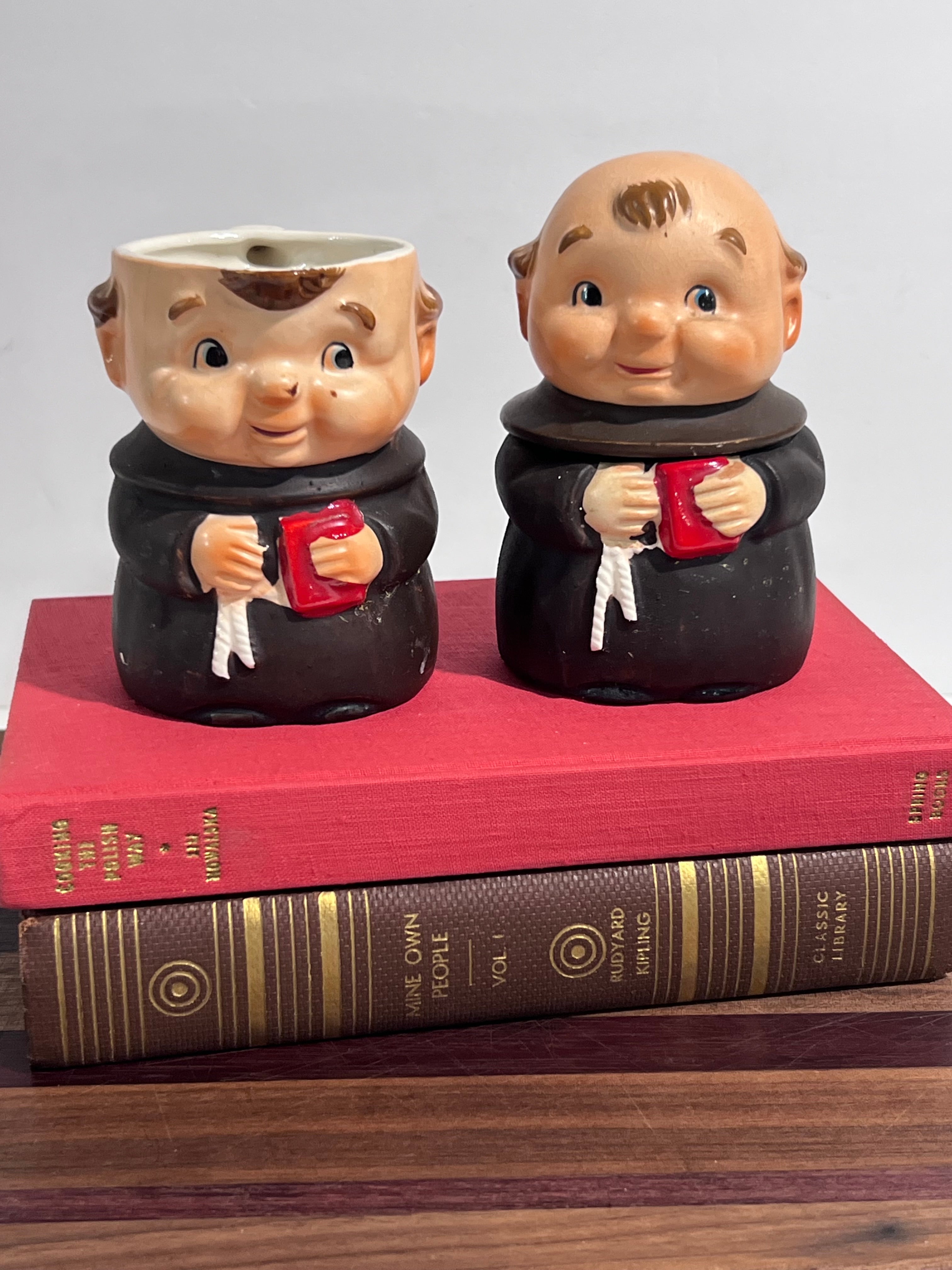 Vintage Monk Creamer & Sugar Jar Friar Tuck Japan Ceramic