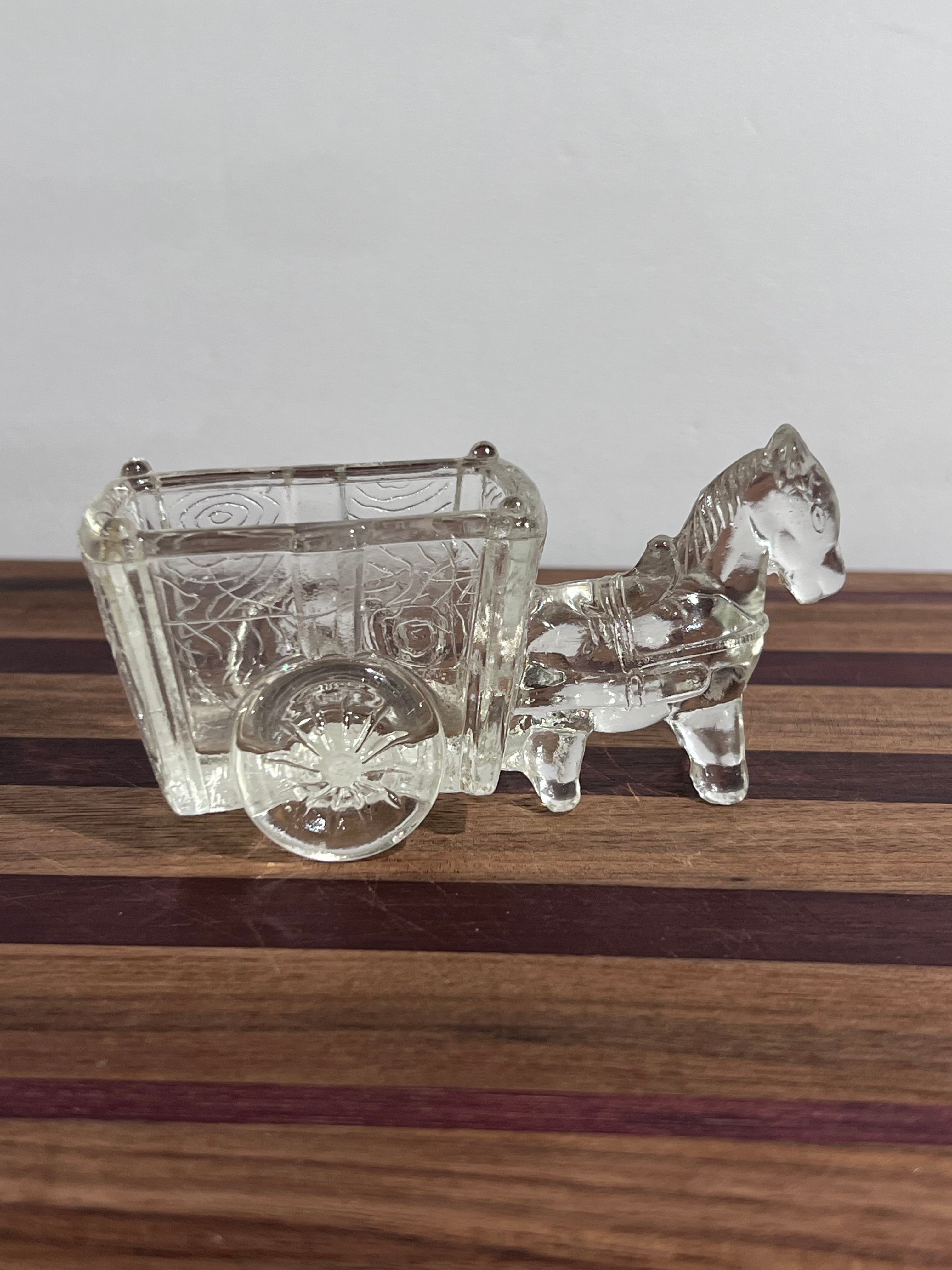 Vintage Jeanette Glass Donkey Cart: Clear Toothpick Holder Candy Dish
