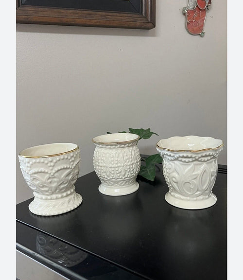 New Lenox Beaded Porcelain Tea Light Candle Holders with Gold Trim