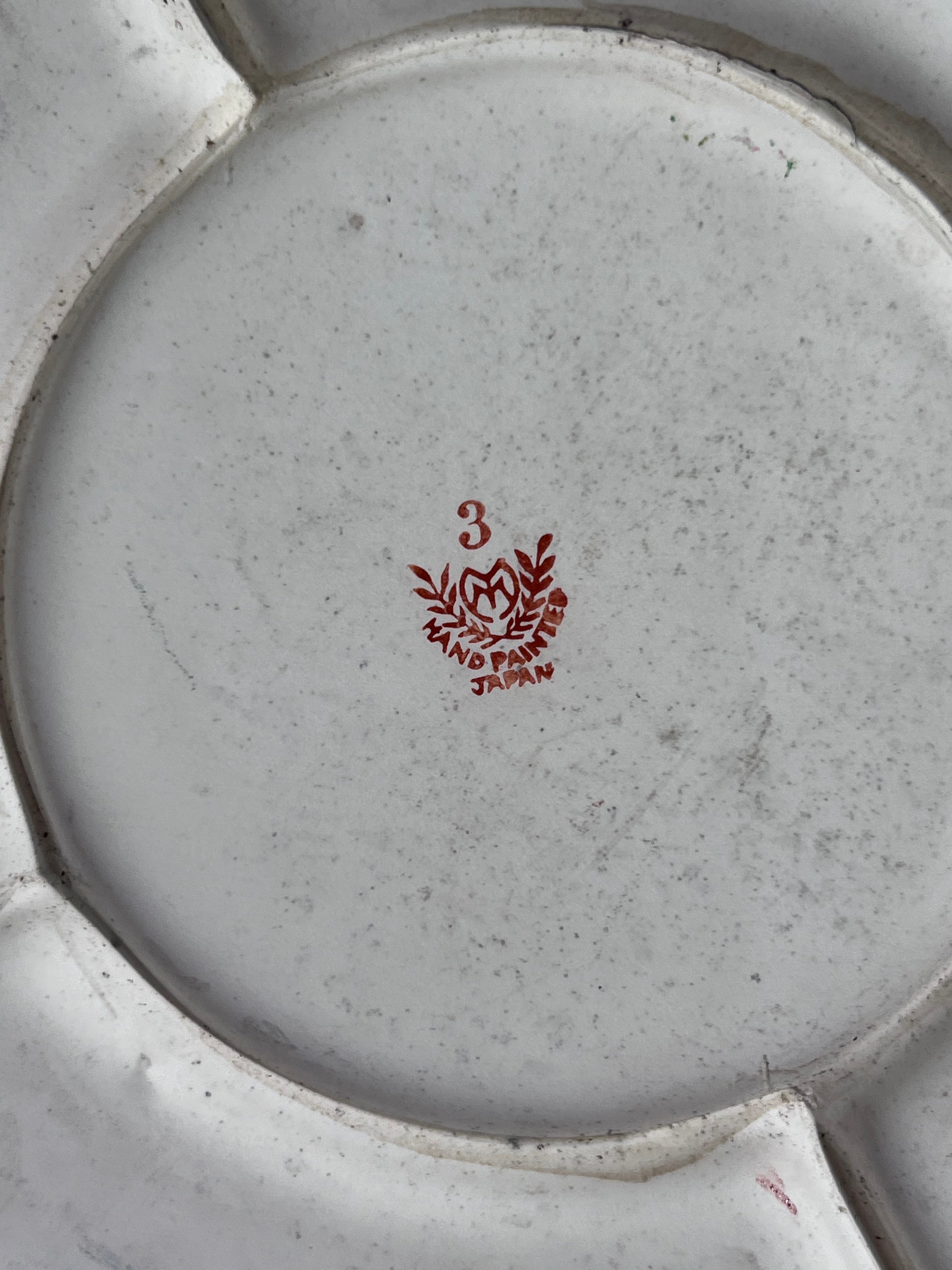 Antique 1920s Moriyama Mori-Machi hand-painted floral divided serving plate from Japan