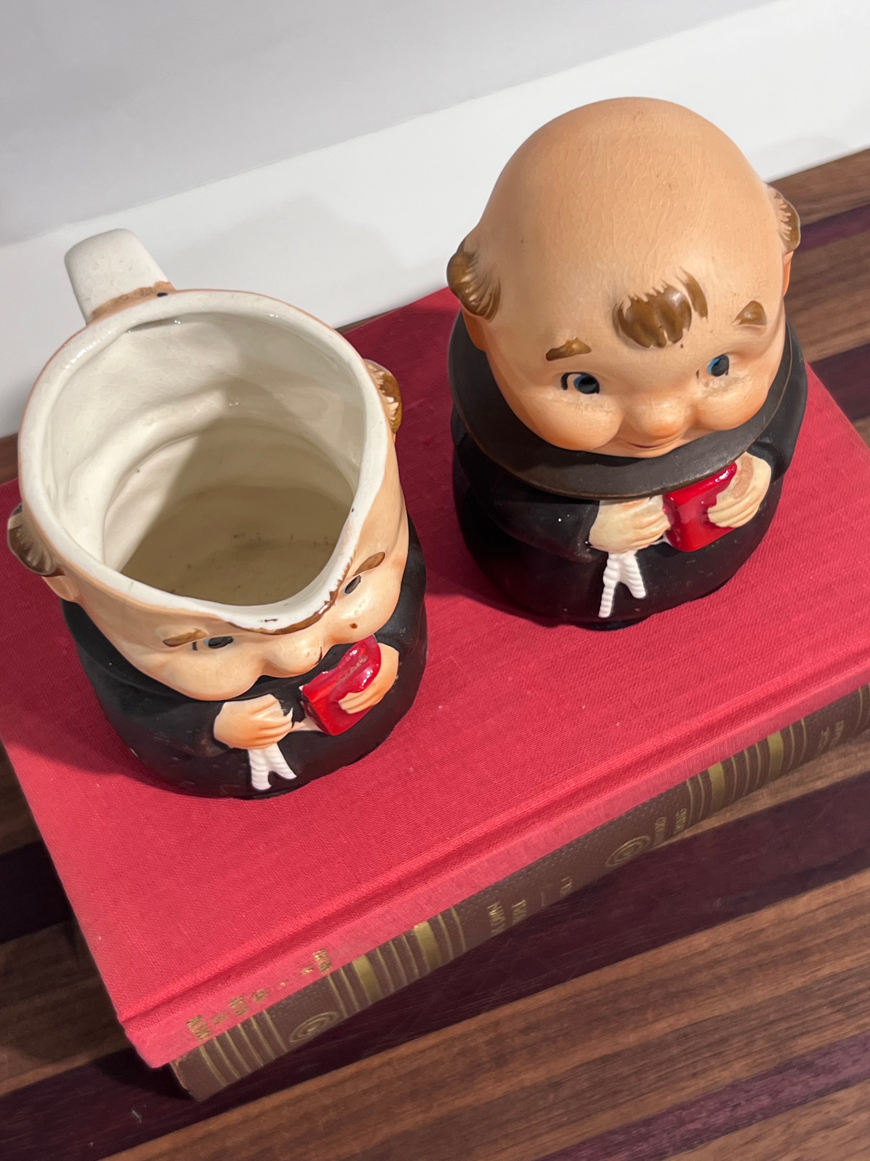 Vintage Monk Creamer & Sugar Jar Friar Tuck Japan Ceramic
