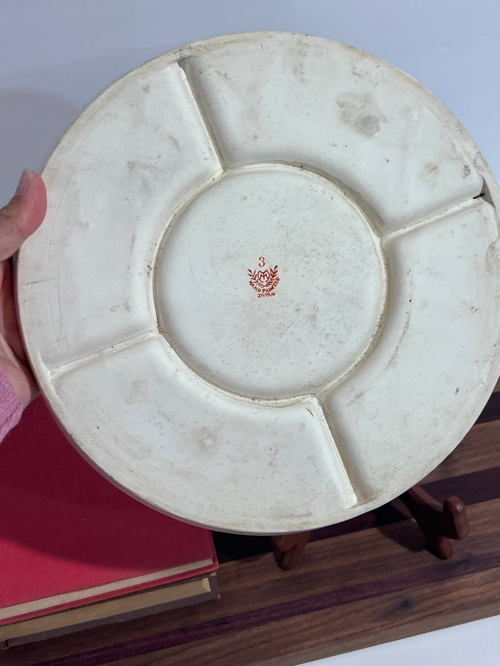 Antique 1920s Moriyama Mori-Machi hand-painted floral divided serving plate from Japan