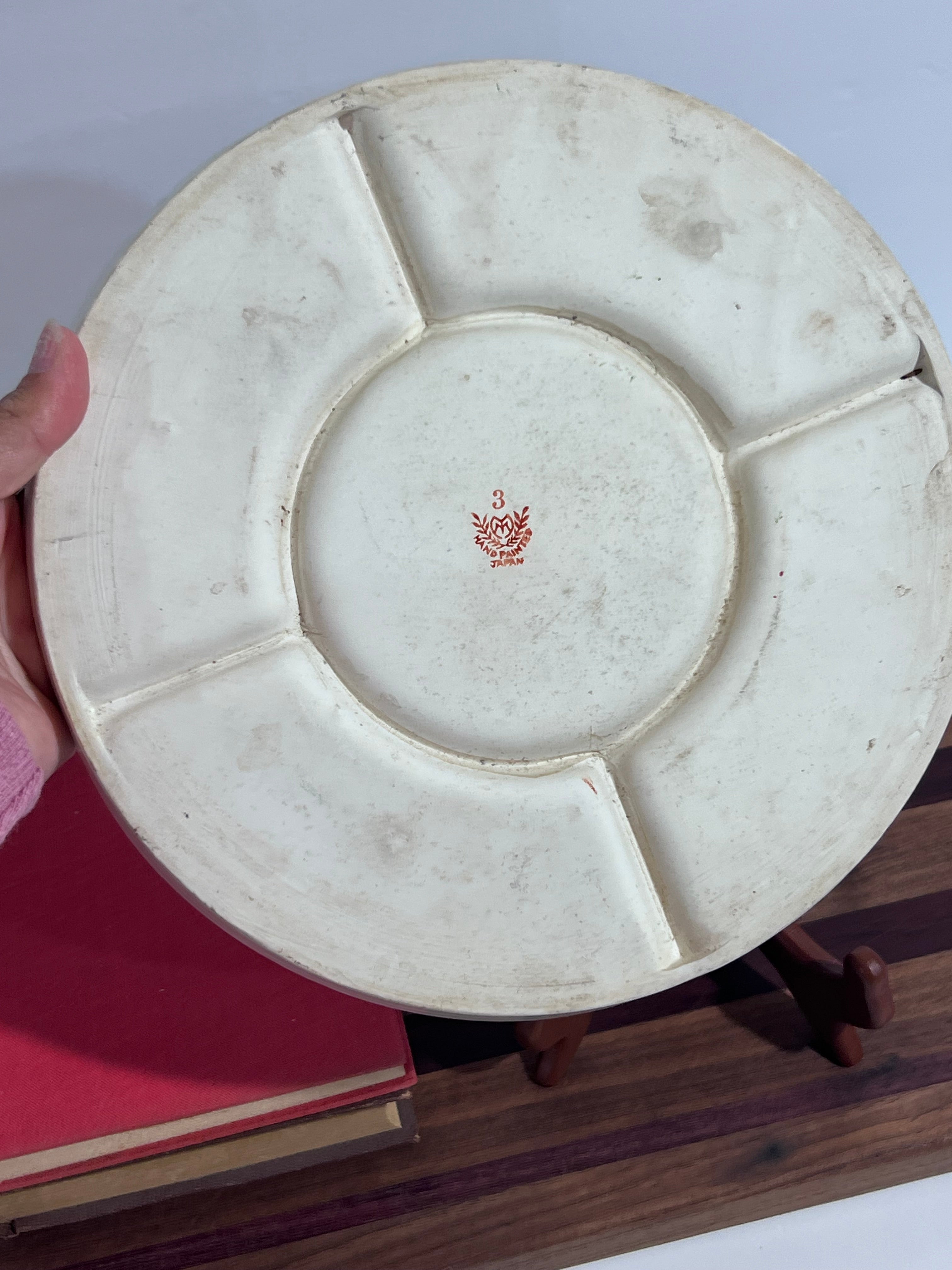 Antique 1920s Moriyama Mori-Machi hand-painted floral divided serving plate from Japan