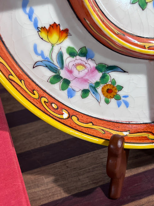 Antique 1920s Moriyama Mori-Machi hand-painted floral divided serving plate from Japan
