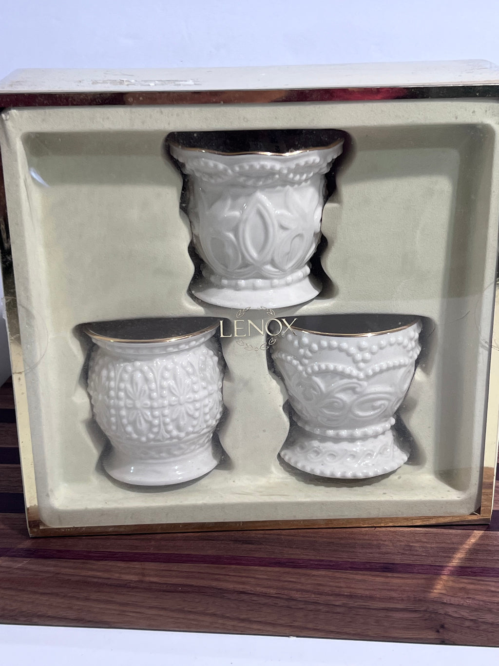 New Lenox Beaded Porcelain Tea Light Candle Holders with Gold Trim